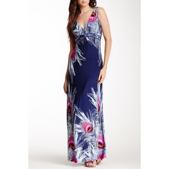 Papillon Dresses & Skirts - Multicolor Peackcock Print Maxi Dress